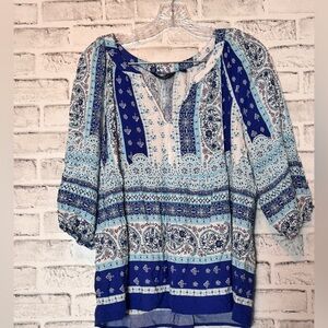 Mlle Gabrielle‎ Blue Graphic Tunic with Relaxed boho Style paisley size XL